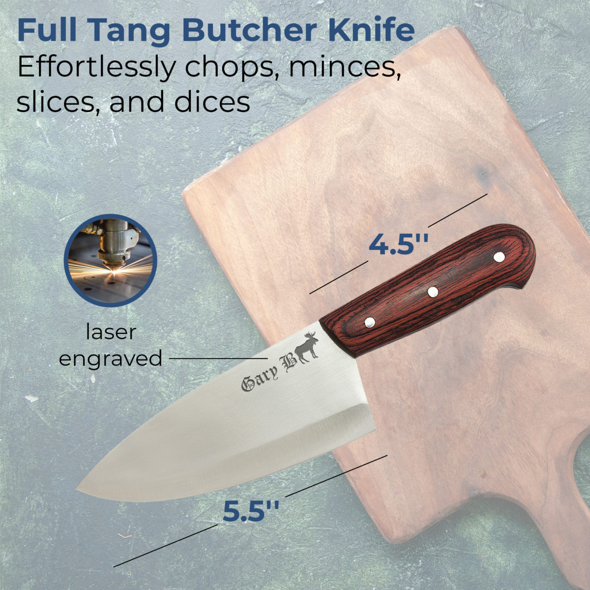 Personalized Elk 10" Butcher Knife w/ Wood Handle - Image 2