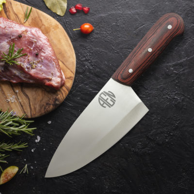 Personalized Round Monogram 10" Butcher Knife w/ Wood Handle