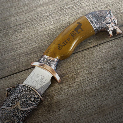 Personalized Elk 12.25" Decorative Dagger Knife Wolf Head