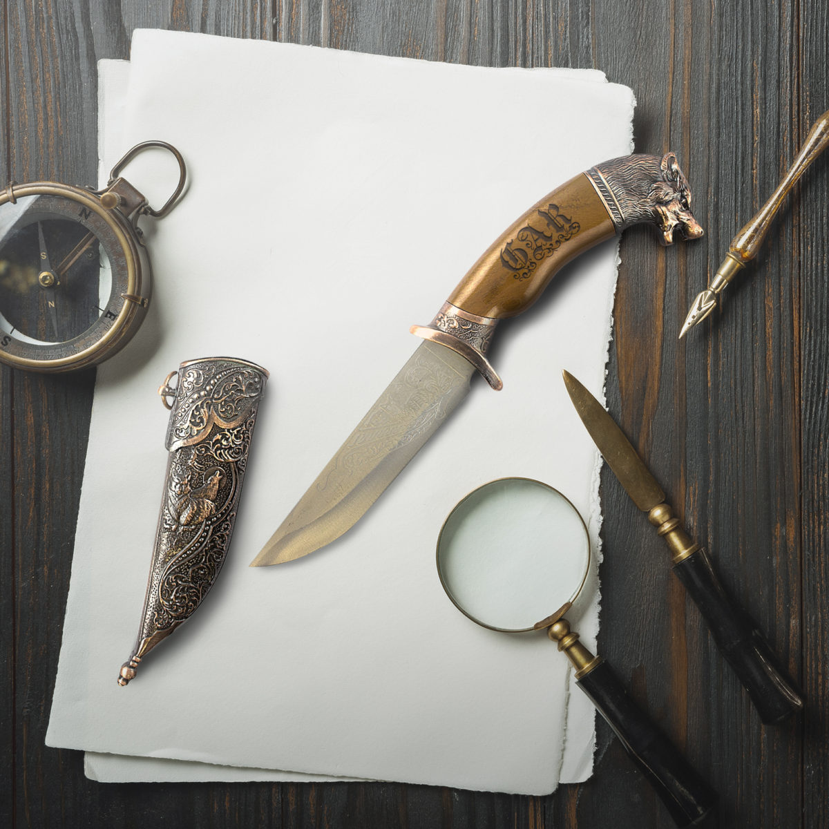 Personalized 12.25" Decorative Dagger Knife Wolf Head