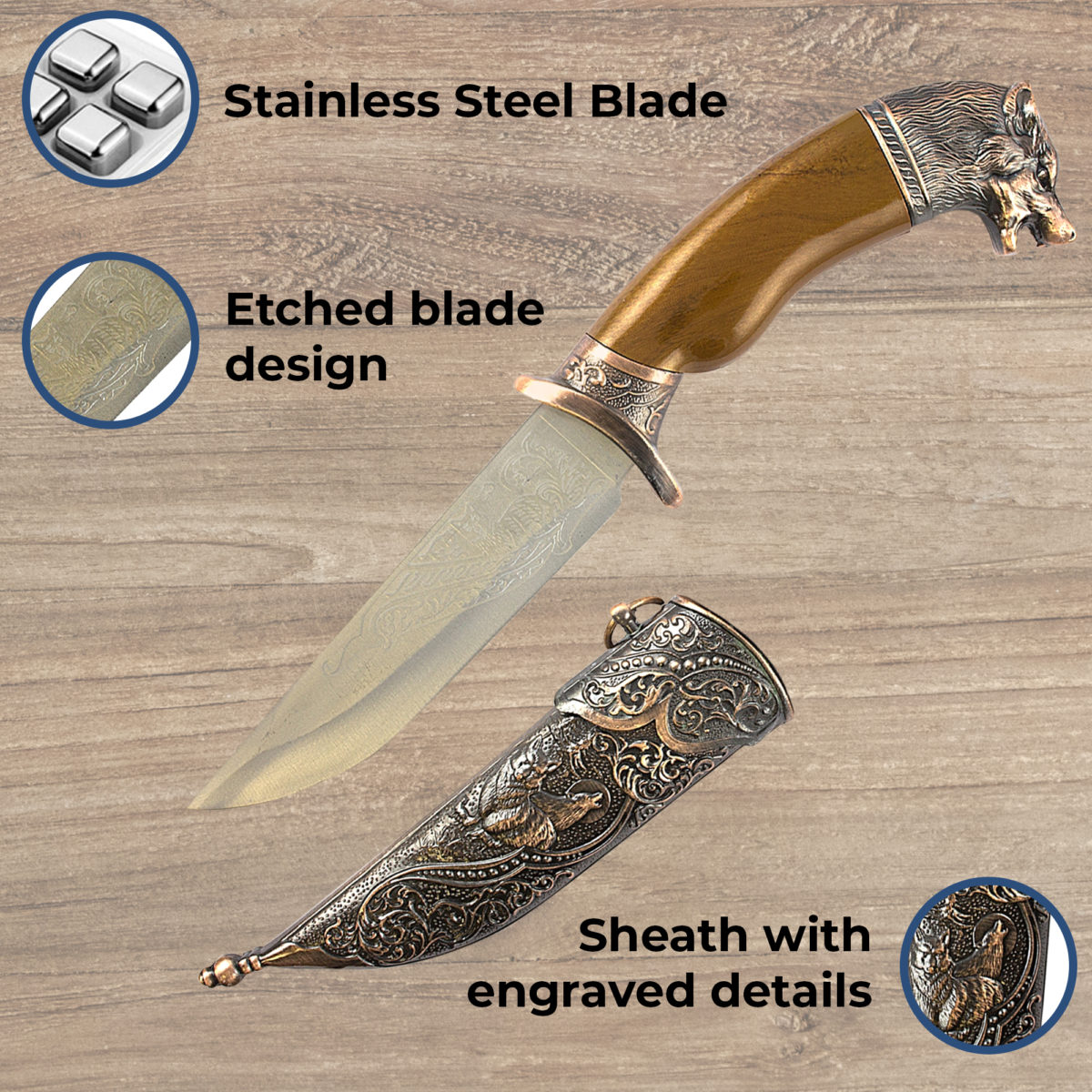 Personalized 12.25" Decorative Dagger Knife Wolf Head - Image 2