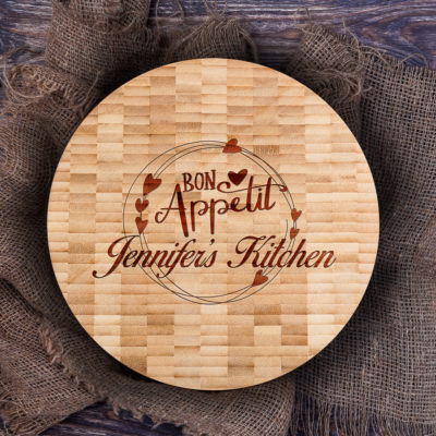 Personalized Bamboo Round Butcher Block Serving Board - Bon Appetit Design