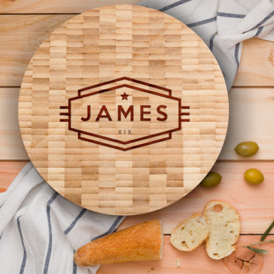 Personalized Bamboo Cadet Round Butcher Block Serving Board