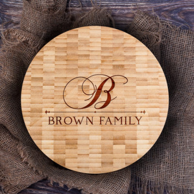 Personalized Ornament Letter Bamboo Round Butcher Block Serving Board