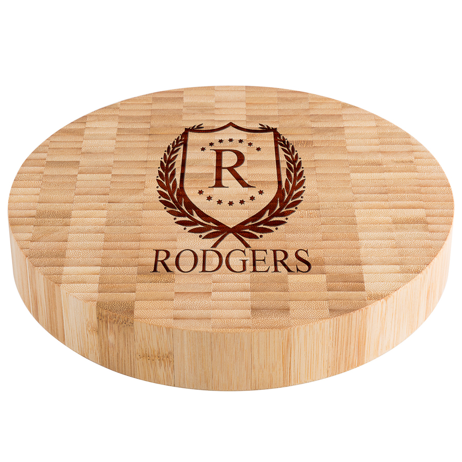 Personalized ShieldStar Bamboo Round Butcher Block Serving Board - Image 2