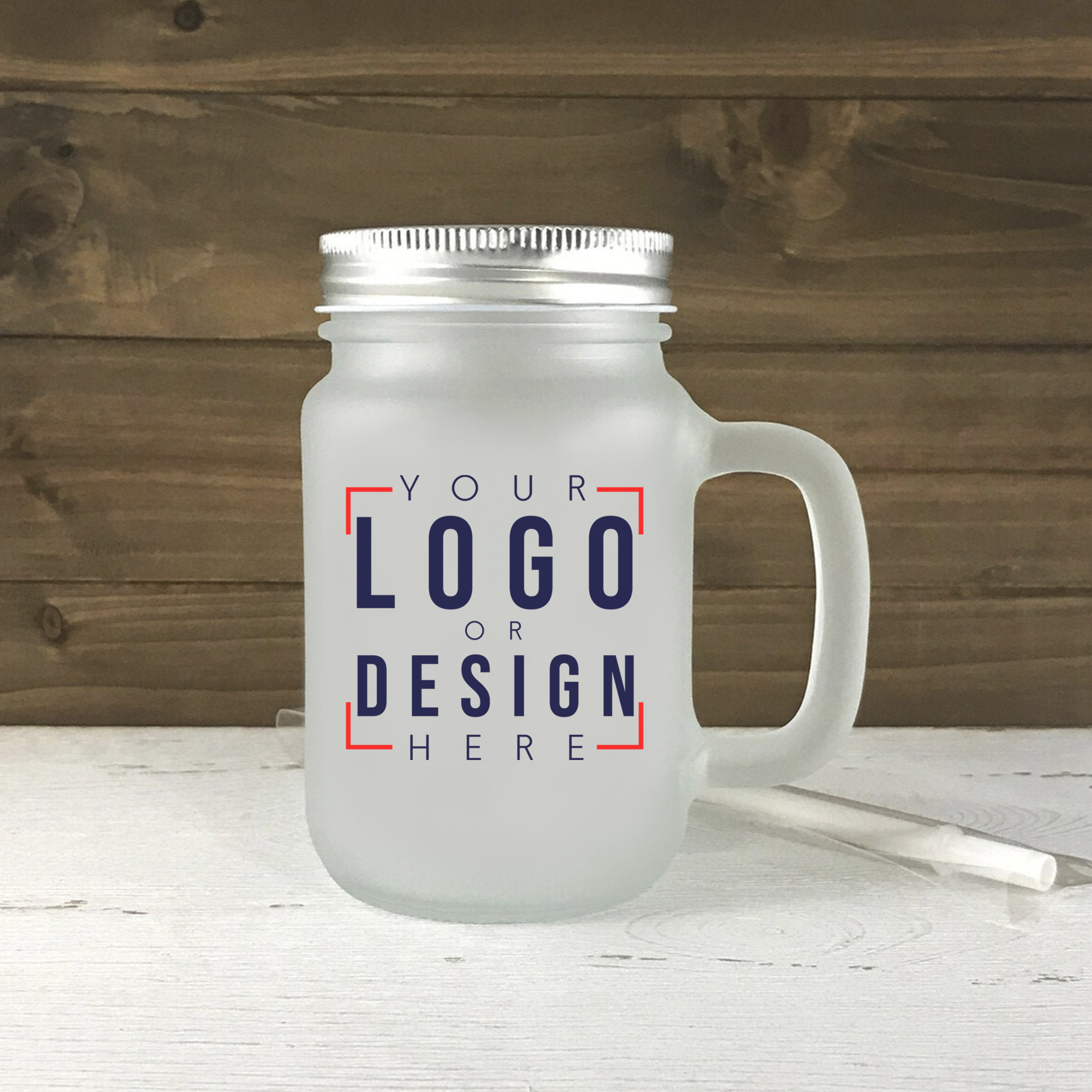 Personalized 12 oz. Frosted Mason Jar with Lid & Straw