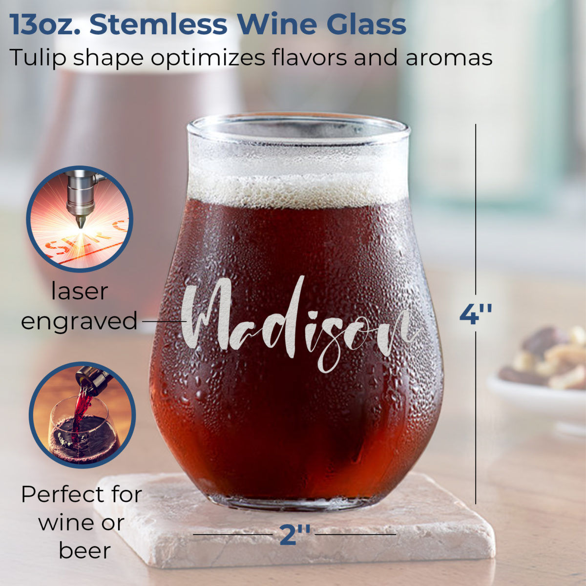Personalized 13 oz. Stemless Tulip Glass - Image 2