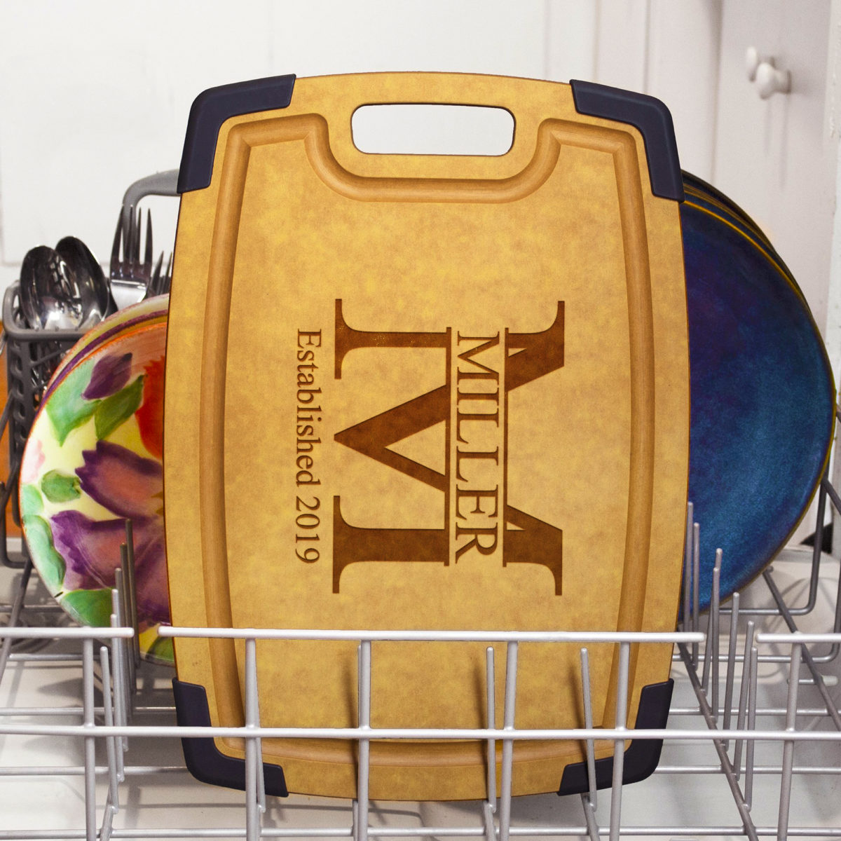 Personalized Monogram Composite Wood Cutting Board with Juice Groove and Non Slip Guard