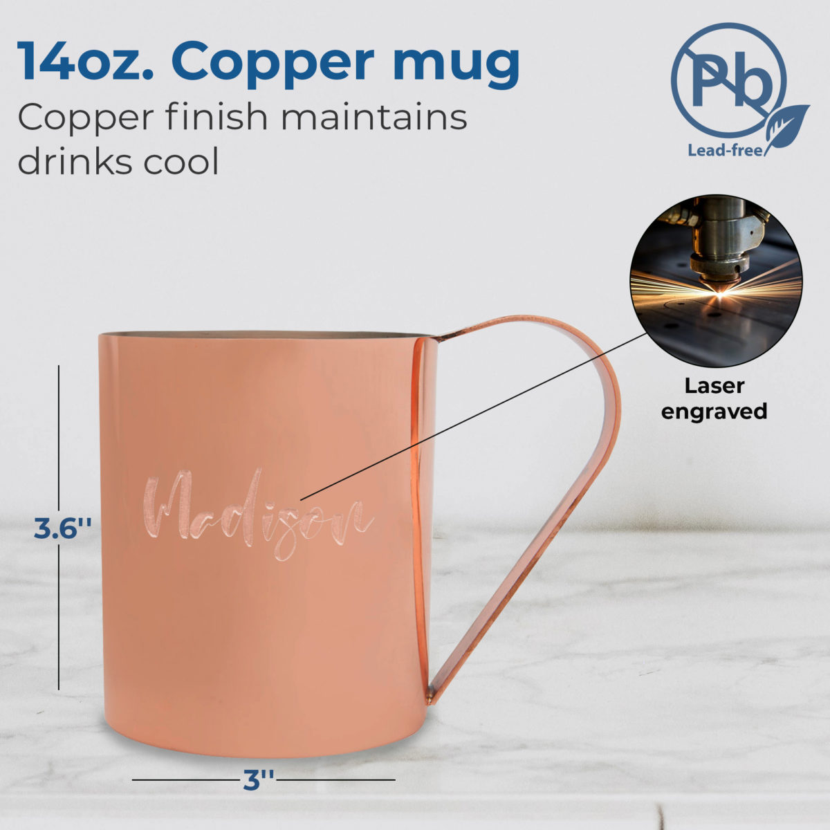 Personalized Monogram 14oz. Copper Moscow Mule Mug - Image 3