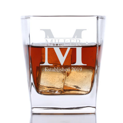 Personalized Cube Rocks Glass - Whiskey Glass - Miller Design