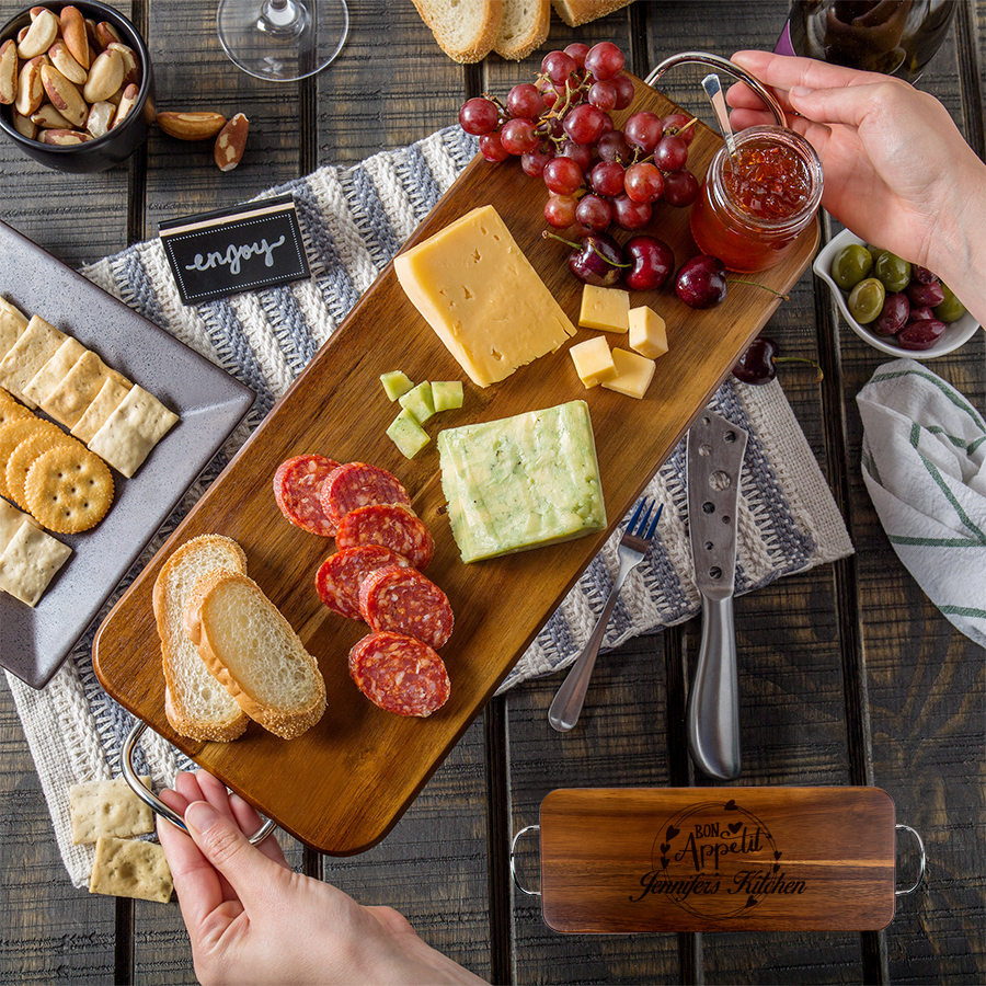 Personalized Acacia Wood Rectangular Display Board - Bon Appetit Design - Image 2