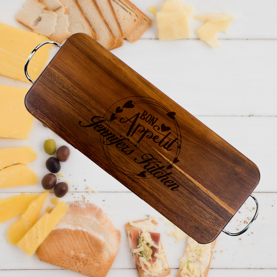 Personalized Acacia Wood Rectangular Display Board - Bon Appetit Design
