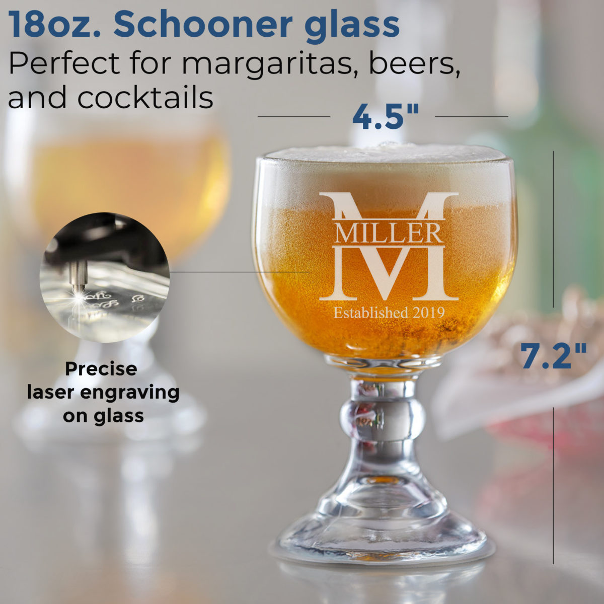 Personalized Monogram 18oz. Schooner Beer Glass - Image 3