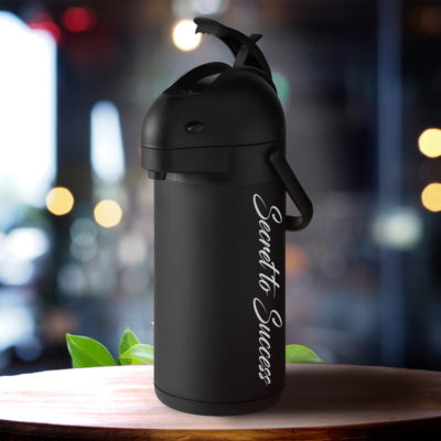 Personalized 2.5 Liter Stainless Steel Lined Matte Black Airpot with Lever