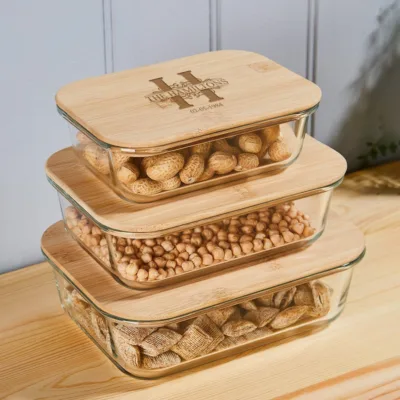 Personalized Royal Monogram Glass Container with Bamboo Lid