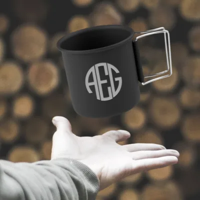 Personalized Round Monogram Aluminum Camping Cup With Folding Handle