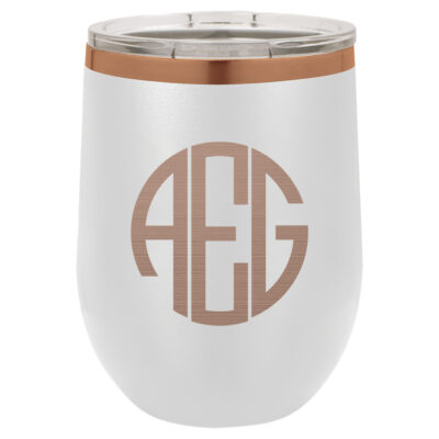 Personalized Round Monogram 12 oz. Ion-Plated Stemless Wine Tumbler with Lid