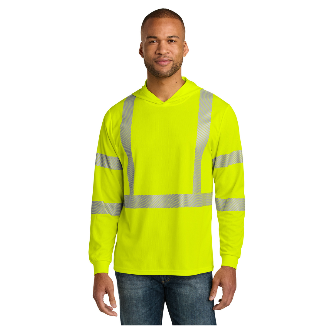 CornerStone® ANSI 107 Class 3 Long Sleeve Segmented Tape Hooded Tee CornerStone® ANSI 107 Class 3 Long Sleeve Segmented Tape Hooded Tee