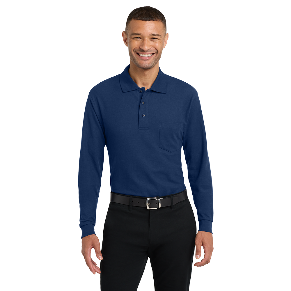 Port Authority Long Sleeve Silk Touch Polo with Pocket