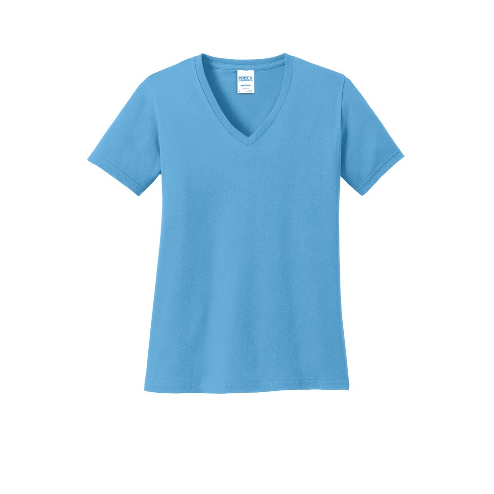 Port & Company Ladies Core Cotton V-Neck Tee — Front