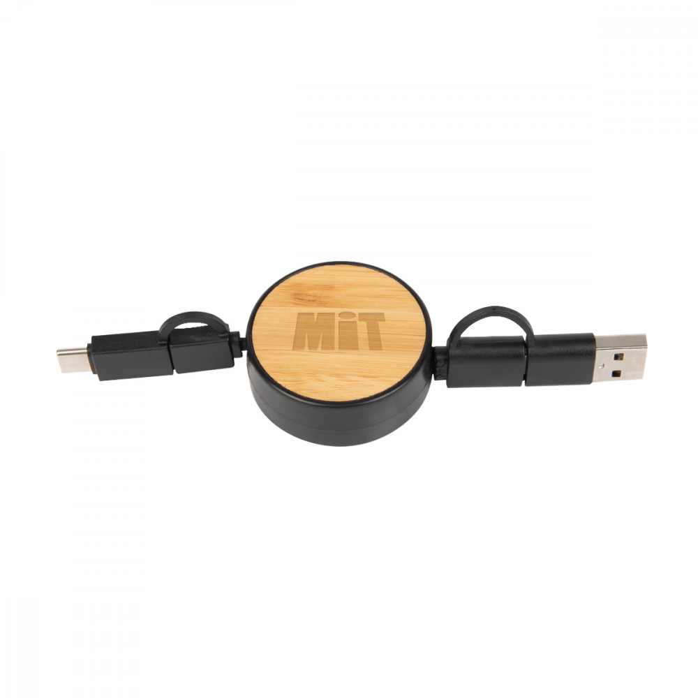 Bamboo Retractable 3-in-1 Charging Cable