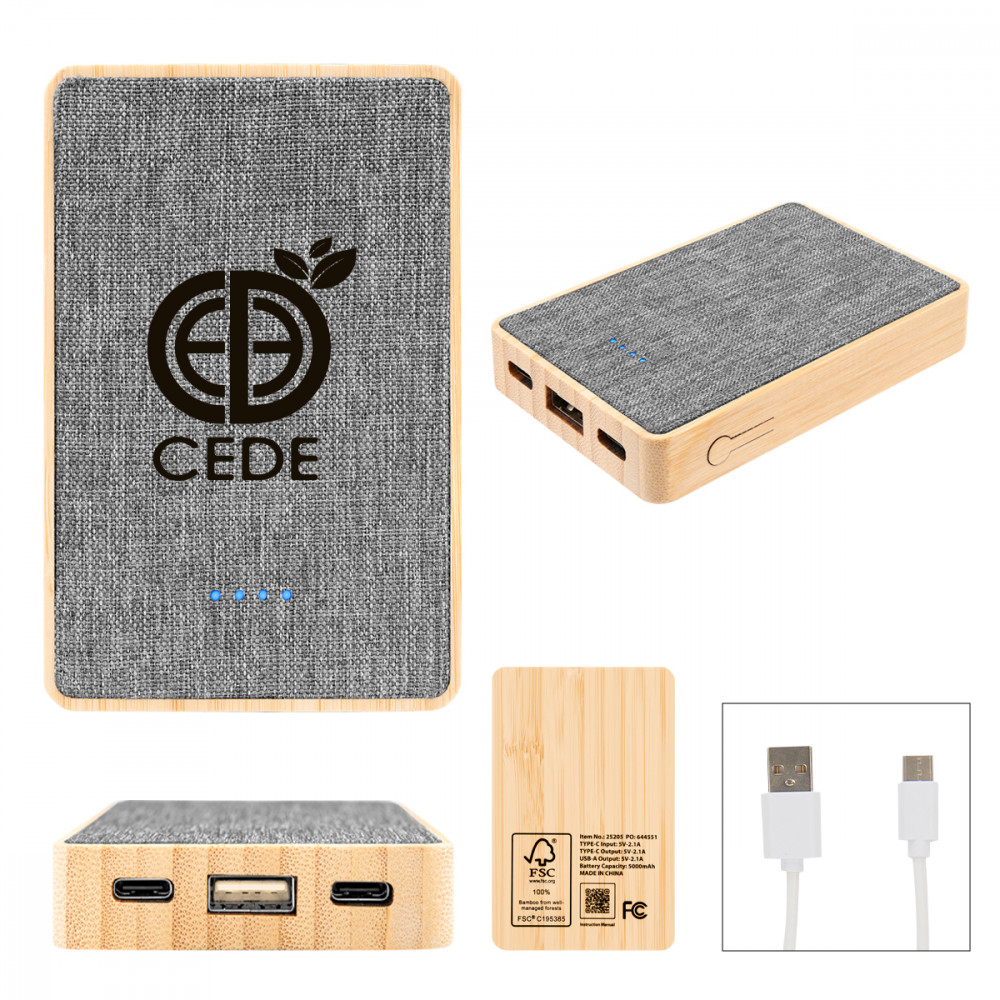 5000 mAh Bamboo & Recycled Fabric Power Bank 5000 mAh Bamboo & Recycled Fabric Power Bank