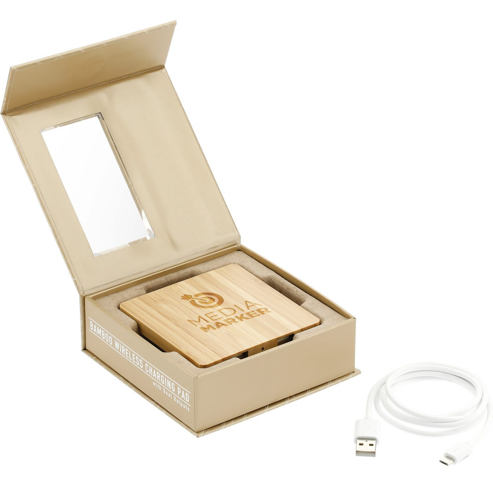 FSC® 100% Bamboo Wireless Charge Pad w/Dual Output