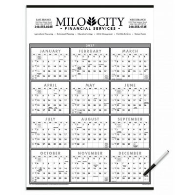 Triumph® Calendars Black & White Span-A-Year Laminated w/Marker Calendar