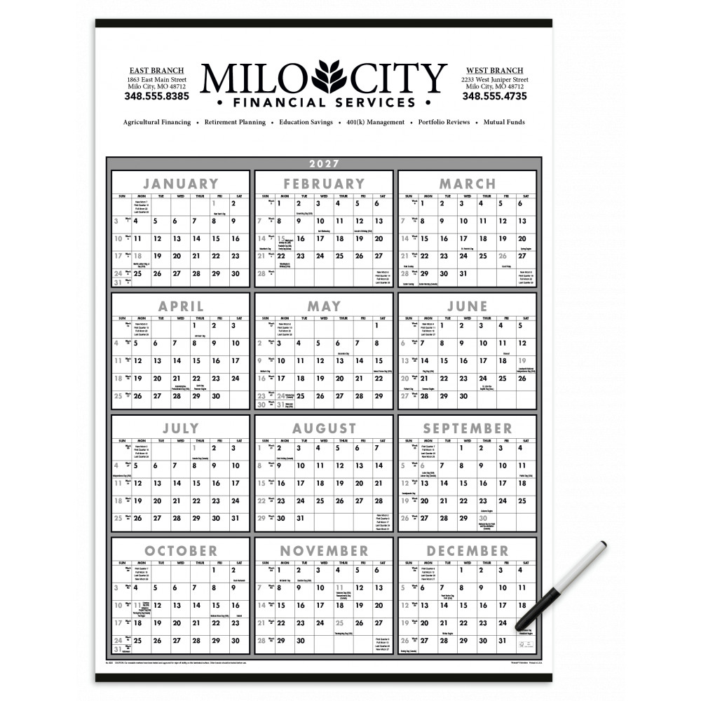 Triumph® Calendars Black & White Span-A-Year Laminated w/Marker Calendar