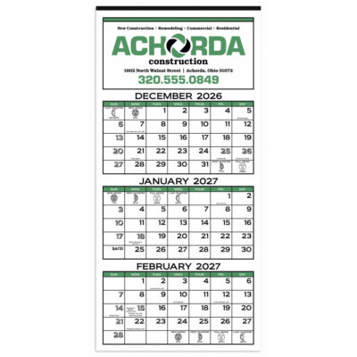 Skinner & Kennedy® 3-Month Display 12-Sheet Calendar