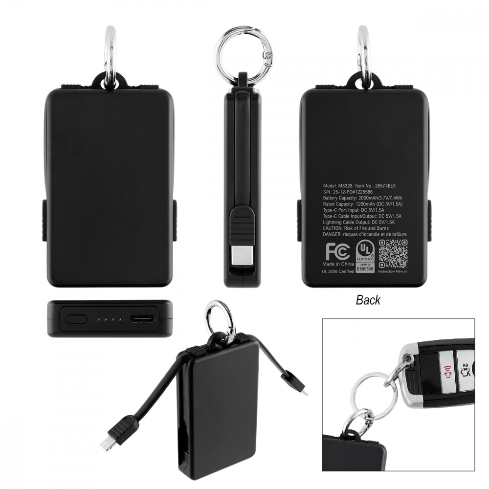2,000 mAh UL Listed Power Bank Key Ring