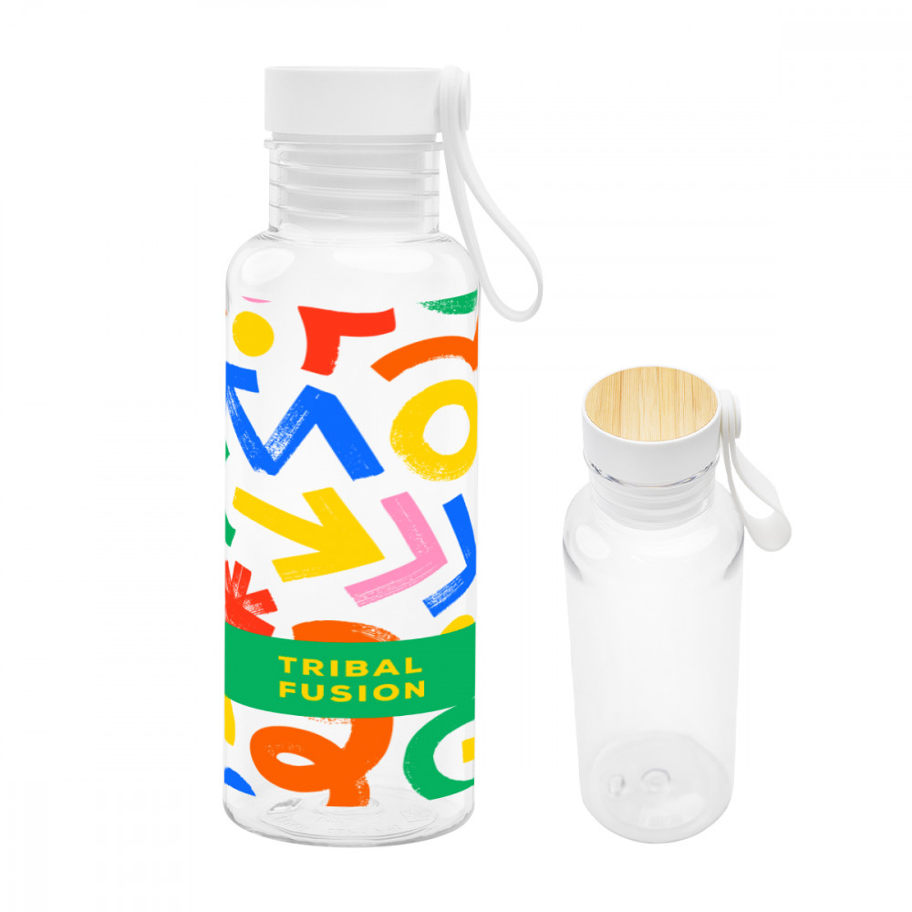 20 Oz. Full Color Cade rPET Bottle With Bamboo Accent Lid and Silicone Easy Carry Handle