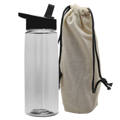 Garyline® Flair Tritan® Bottle with Flip-Straw Lid in a Cotton Bag - 26 oz.