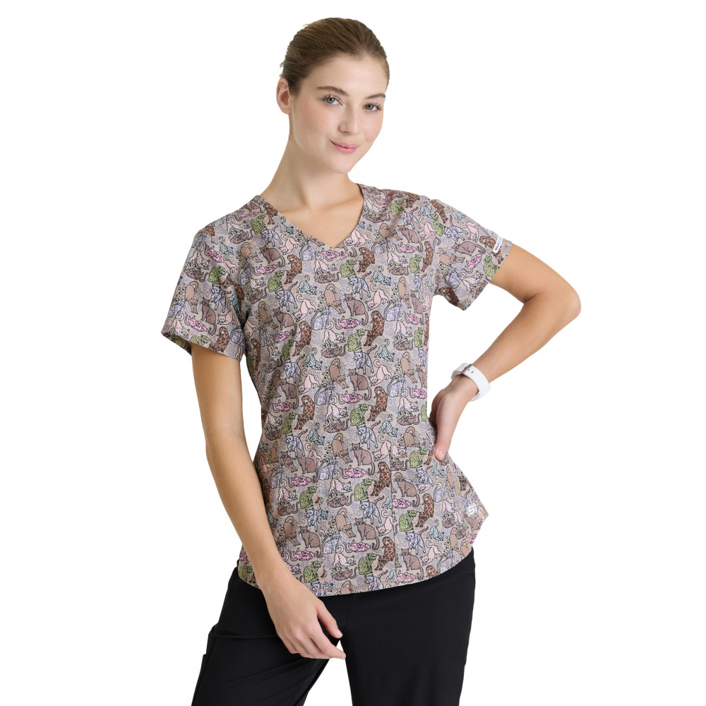 Skechers - Women's Three-Pocket V-Neck Reliance Print Scrub Top