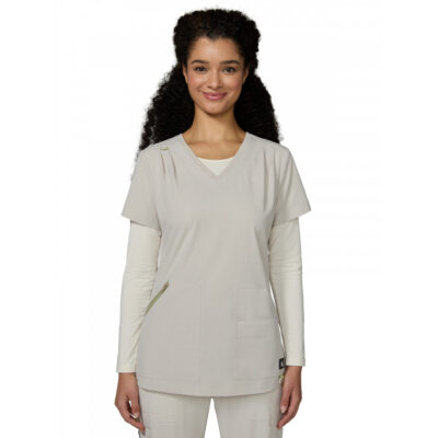 koi - Solis - Women's Ribbed 4-Pocket V-Neck Sari Top