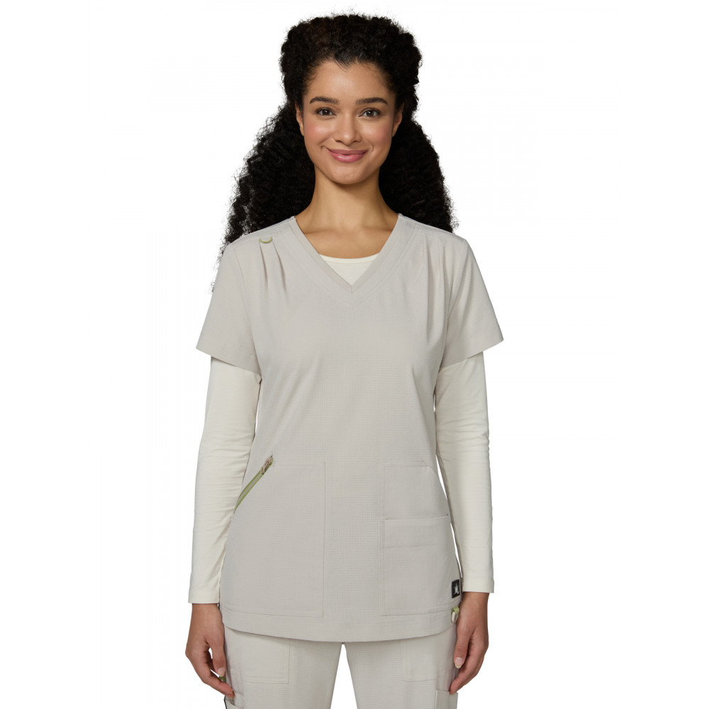 koi - Solis - Women's Ribbed 4-Pocket V-Neck Sari Top koi - Solis - Women's Ribbed 4-Pocket V-Neck Sari Top