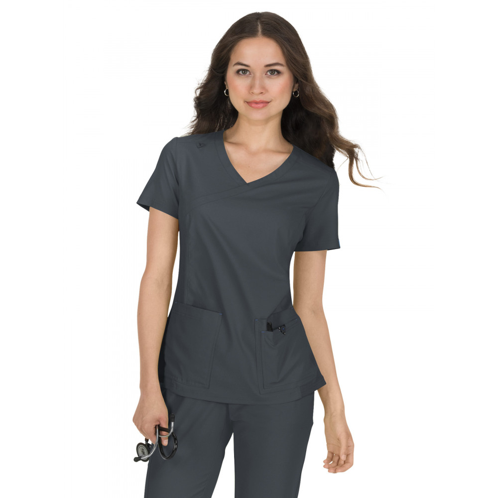 koi - Basics - Women's Four-Pocket Mock-Wrap Neck Katie Top koi - Basics - Women's Four-Pocket Mock-Wrap Neck Katie Top