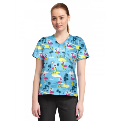 Cherokee - Genuine - Women's 1-Pocket Print High-Low V-Neck Scrub Top