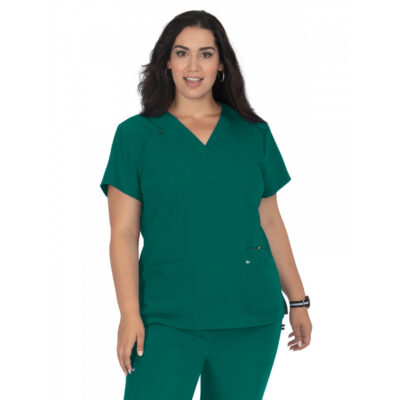 koi - Next Gen - Women's Three-Pocket Wide V-Neck Stretch Hustle and Heart Top