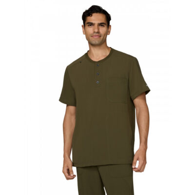 koi - Next Gen - Men's Three-Pocket Henley Neck Scrub Top