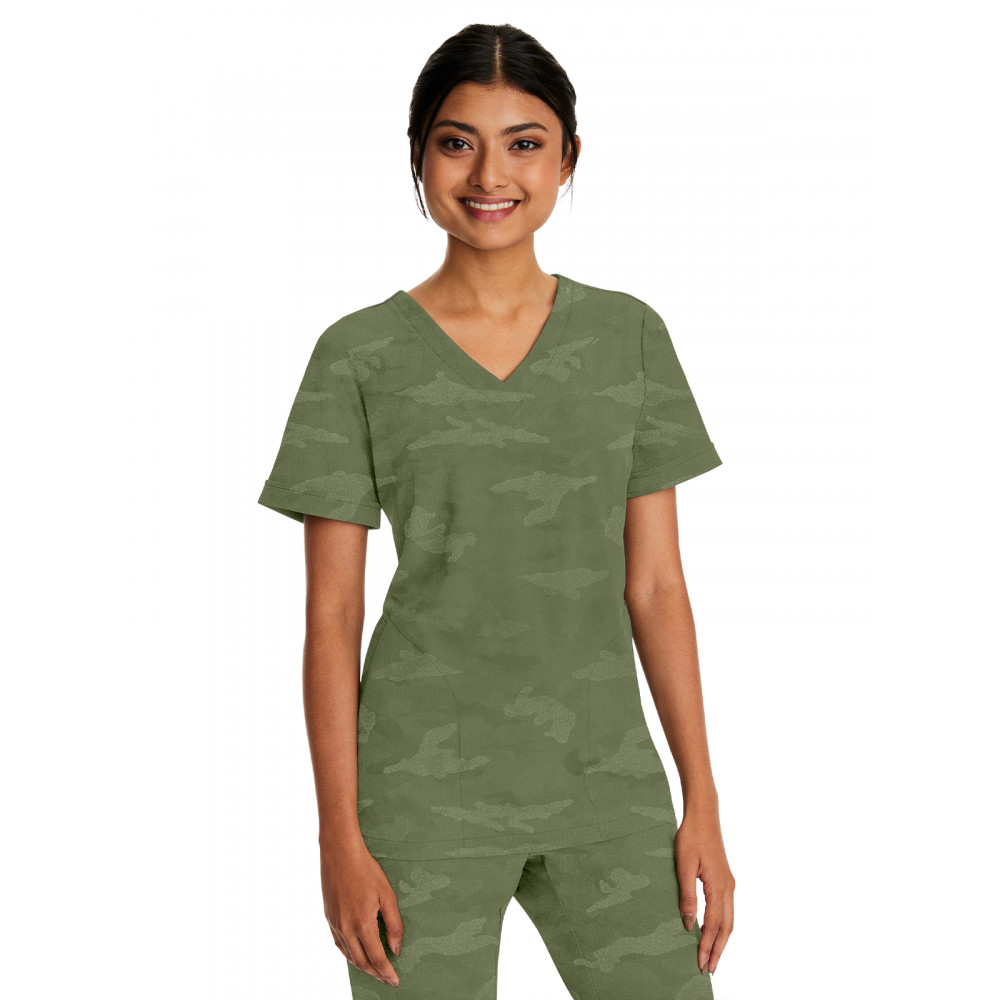Healing Hands - HH PL Jacquard - Women's 2-Pocket Joy Camo V-Neck Top