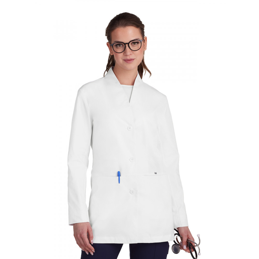 koi - Essentials - Women's Four-Pocket Collarless Pearlized Button-Front 31.5" Care Lab Coat koi - Essentials - Women's Four-Pocket Collarless Pearlized Button-Front 31.5" Care Lab Coat