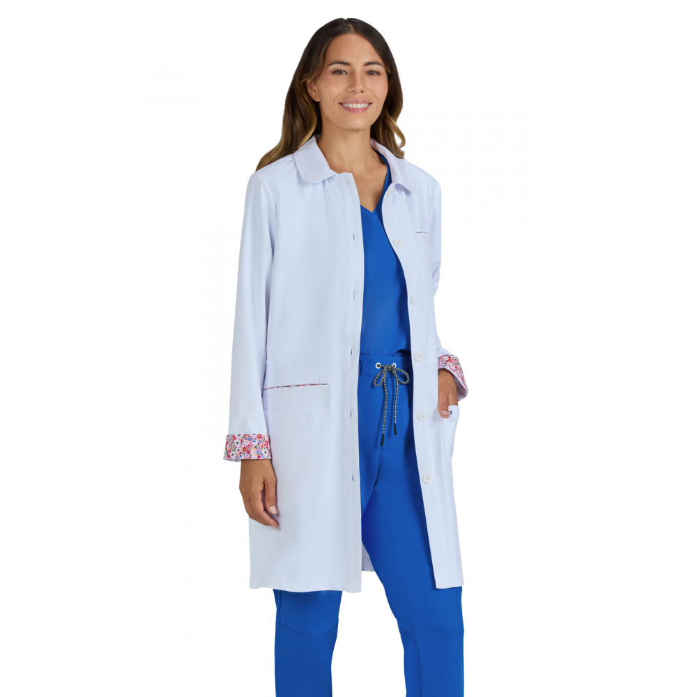 koi - Essentials - Women's Four-Pocket Pearlescent Button-Front 34.5" Fusion Lab Coat koi - Essentials - Women's Four-Pocket Pearlescent Button-Front 34.5" Fusion Lab Coat