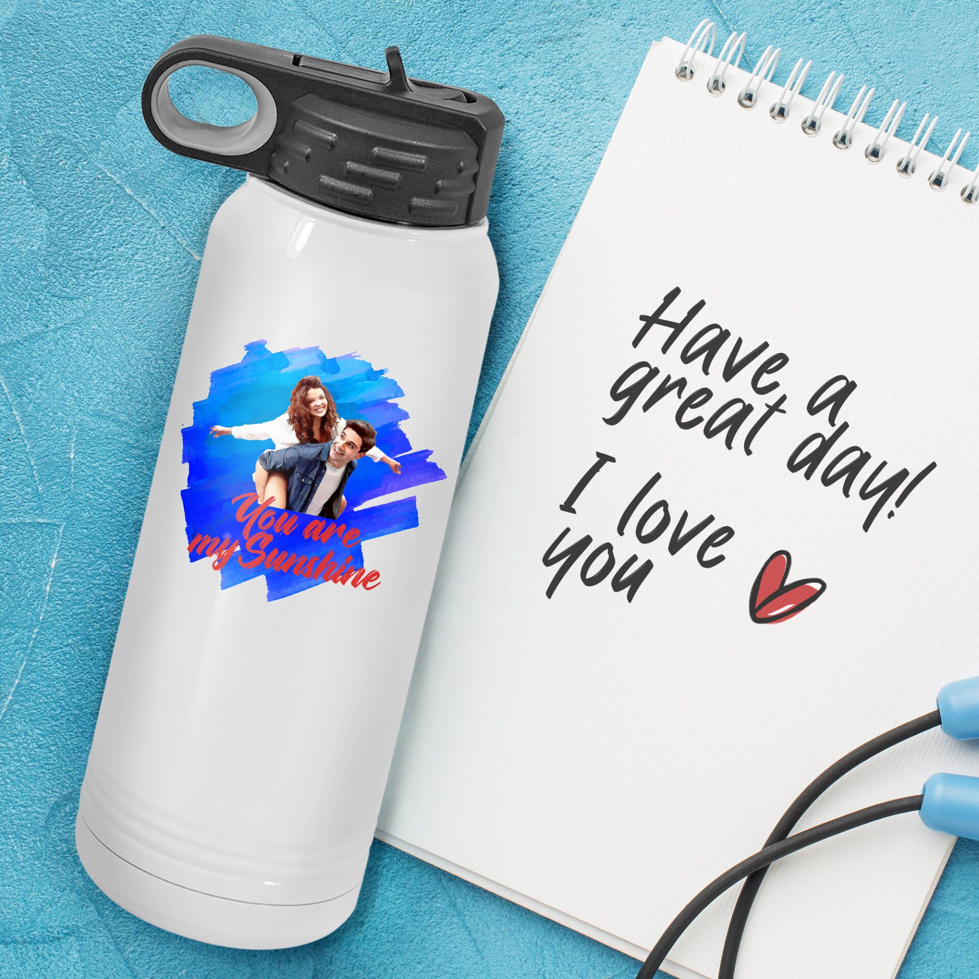 Personalized Cartoon Photo 30 oz. Water Bottle with Sports Cap