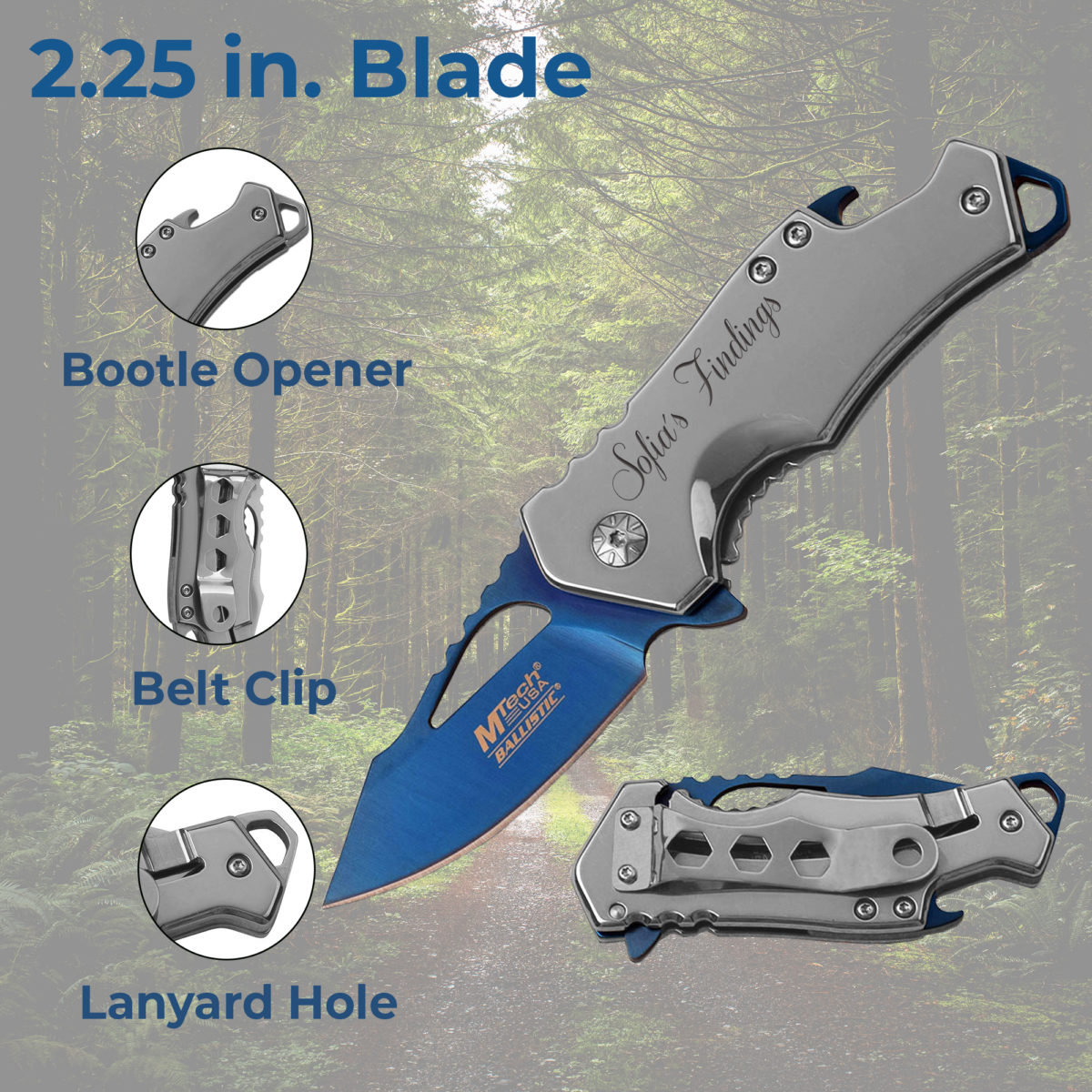 Personalized Round Monogram 5.75 Tactical Pocket Knife with Bottle Opener - Image 2