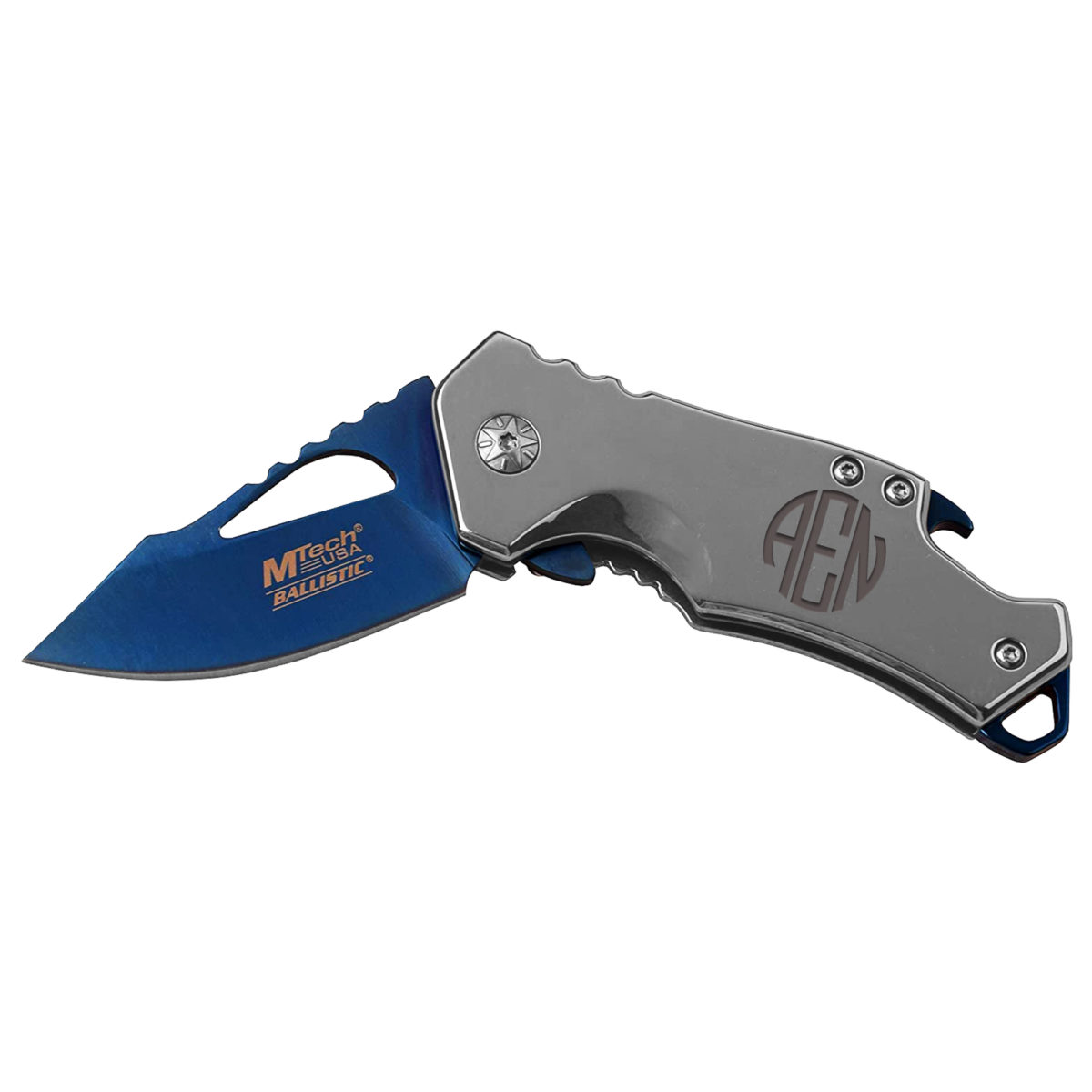 Personalized Round Monogram 5.75 Tactical Pocket Knife with Bottle Opener - Image 5