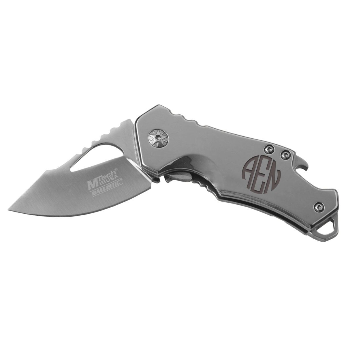 Personalized Round Monogram 5.75 Tactical Pocket Knife with Bottle Opener - Image 4