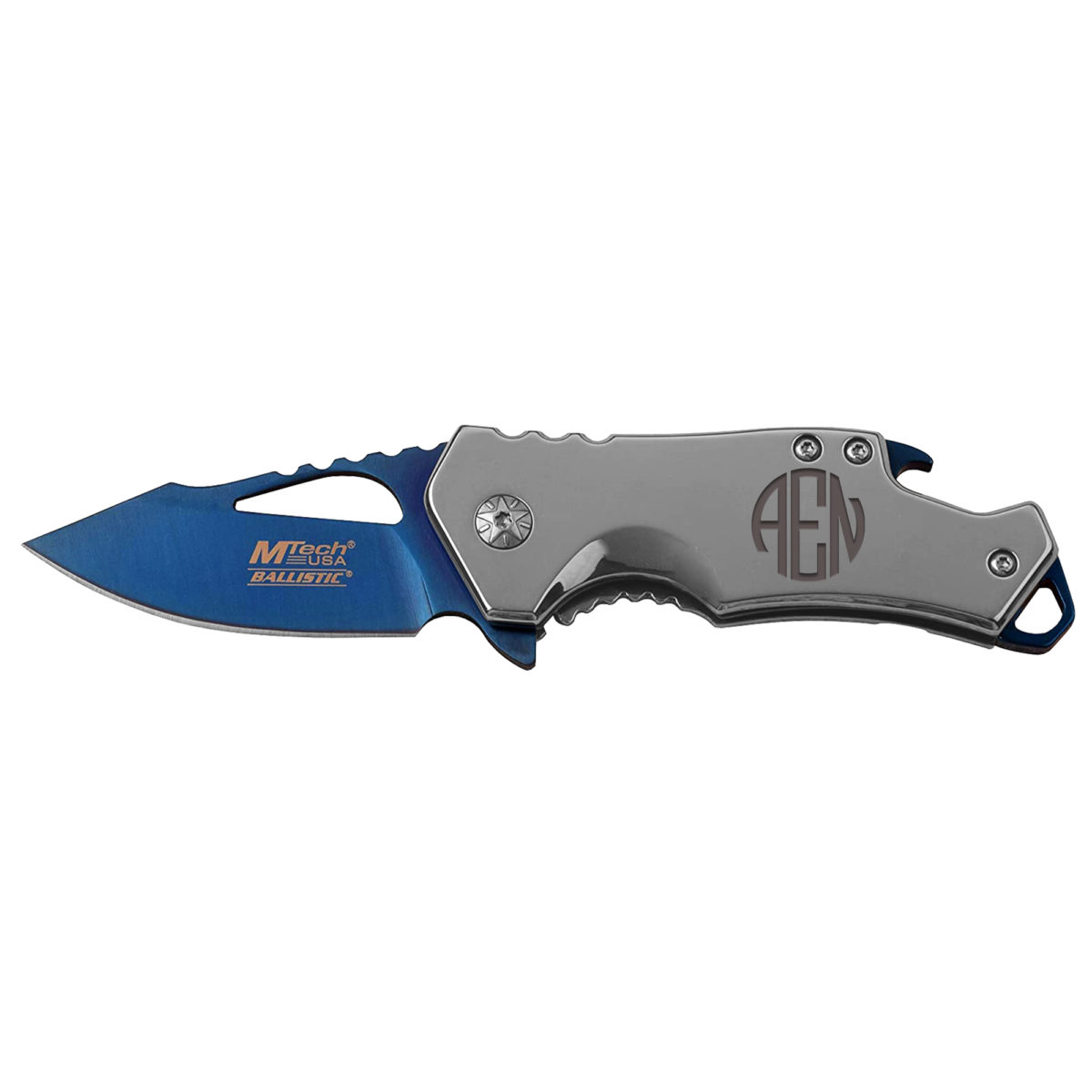 Personalized Round Monogram 5.75 Tactical Pocket Knife with Bottle Opener - Image 3
