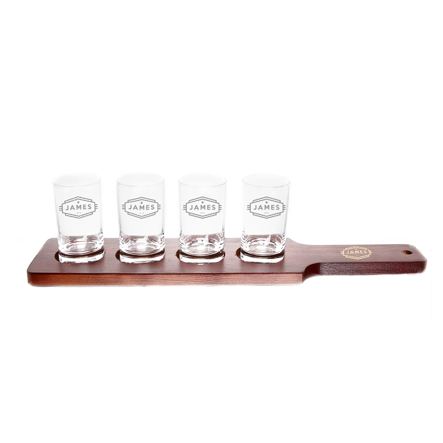 Personalized Cadet Flight Sampler Paddle & Four 5oz Tasting Straight-Sided Glasses