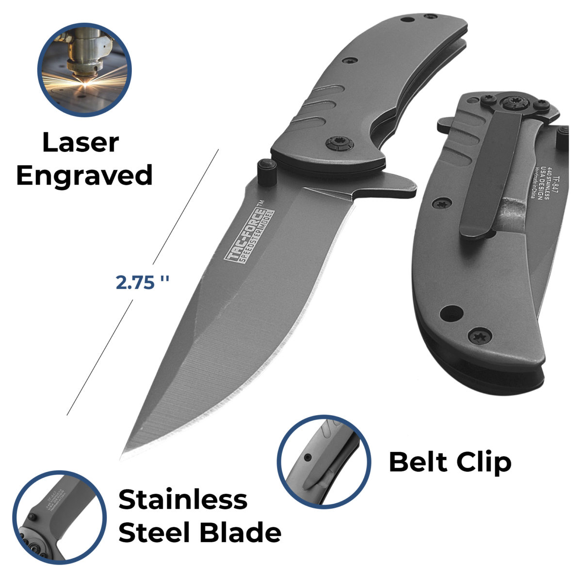 Personalized Line Monogram 6.5" Titanium Coated Tactical Knife - Image 2